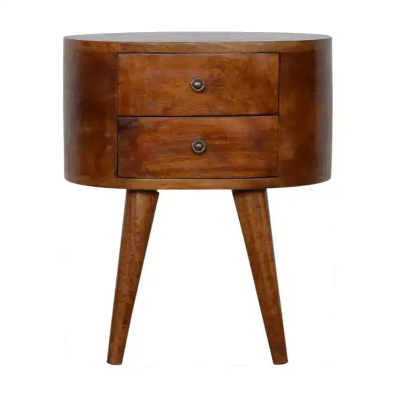 HomeRoots 21 Chestnut Solid Wood Oval Two Drawer Nightstand