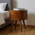 HomeRoots 21 Chestnut Solid Wood Oval Two Drawer Nightstand