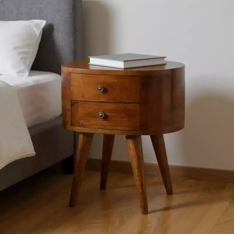 HomeRoots 21 Chestnut Solid Wood Oval Two Drawer Nightstand
