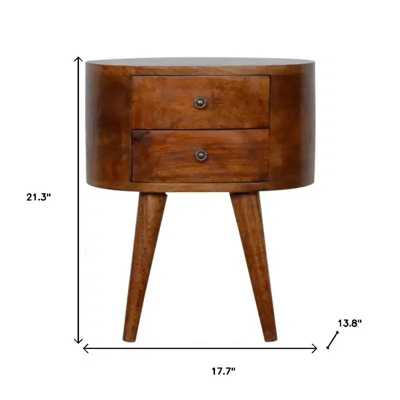 HomeRoots 21 Chestnut Solid Wood Oval Two Drawer Nightstand