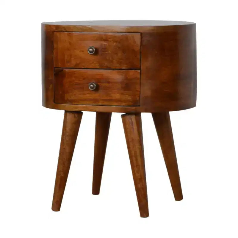 HomeRoots 21 Chestnut Solid Wood Oval Two Drawer Nightstand