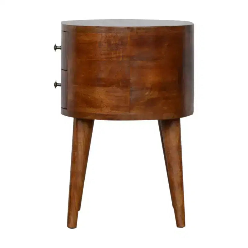 HomeRoots 21 Chestnut Solid Wood Oval Two Drawer Nightstand