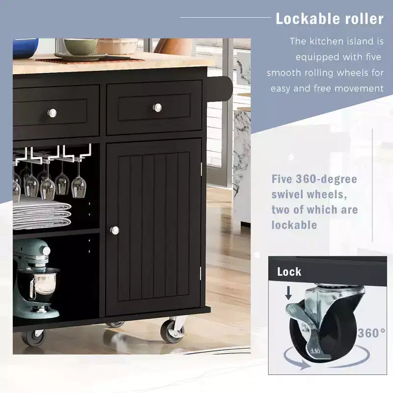 Okak Kitchen Cart with Power Outlet, Kitchen Island Table with Drop Leaf and Adjustable Storage, 5 Wheels Kitchen Island for Home, Kitchen