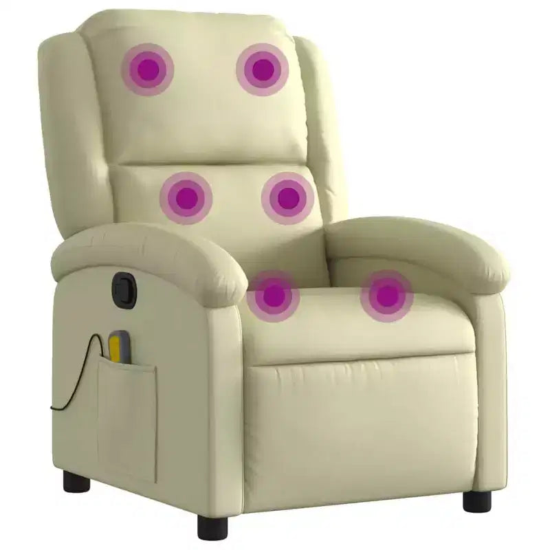 vidaXL Massage Recliner Chair Cream Genuine leather Standard