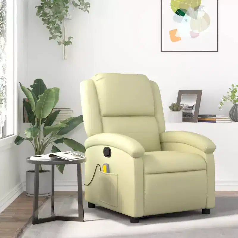 vidaXL Massage Recliner Chair Cream Genuine leather Standard