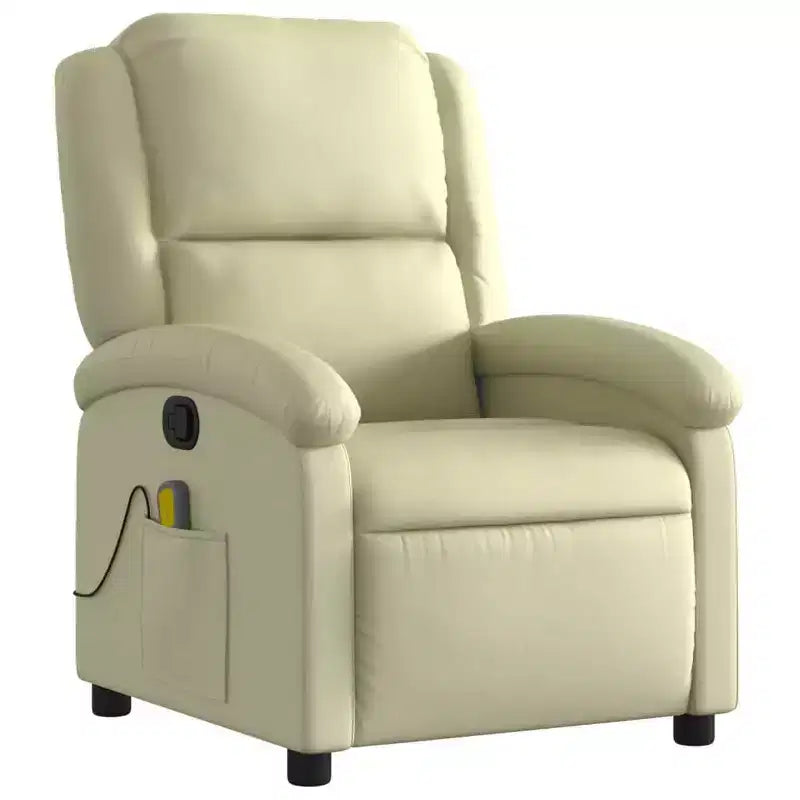 vidaXL Massage Recliner Chair Cream Genuine leather Standard
