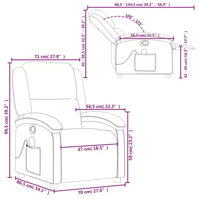 vidaXL Massage Recliner Chair Cream Genuine leather Standard