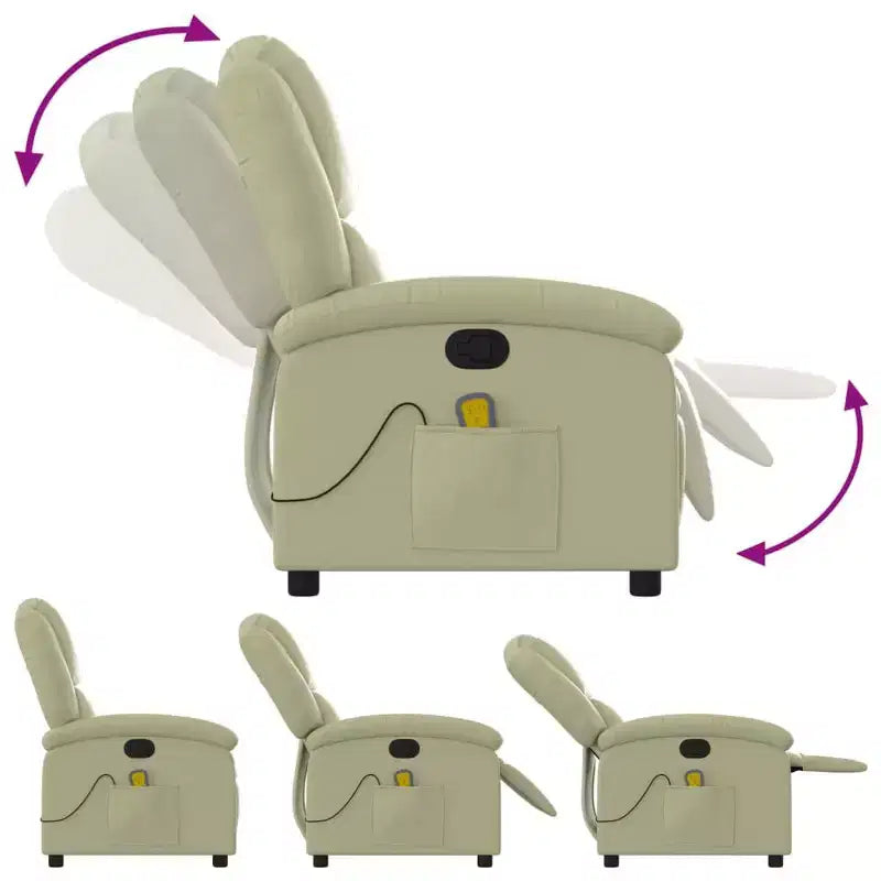 vidaXL Massage Recliner Chair Cream Genuine leather Standard