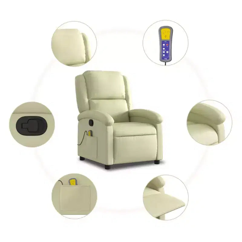 vidaXL Massage Recliner Chair Cream Genuine leather Standard
