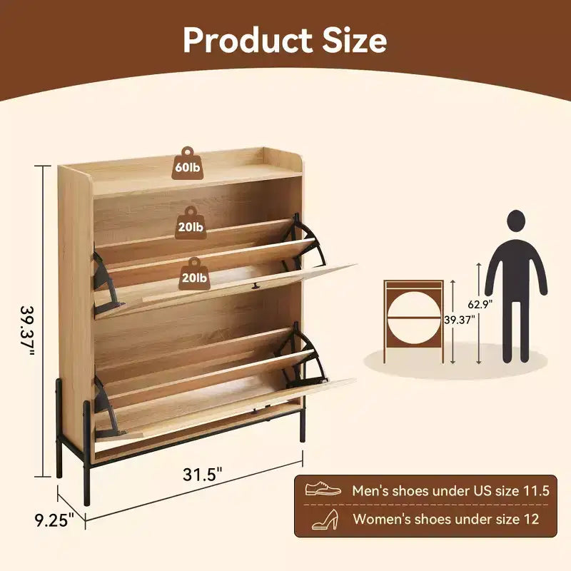 GDFStudio Ellis Rustic Rattan Freestanding Shoe Cabinet with 2 Drawer