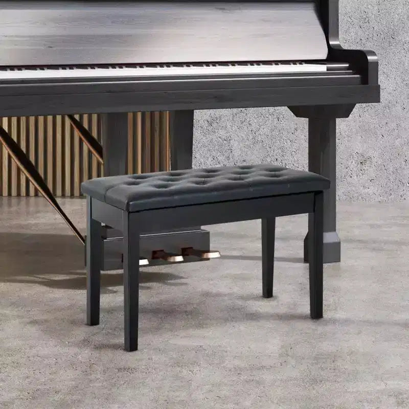 Black Button-Top Piano Bench with Adjustable Height
