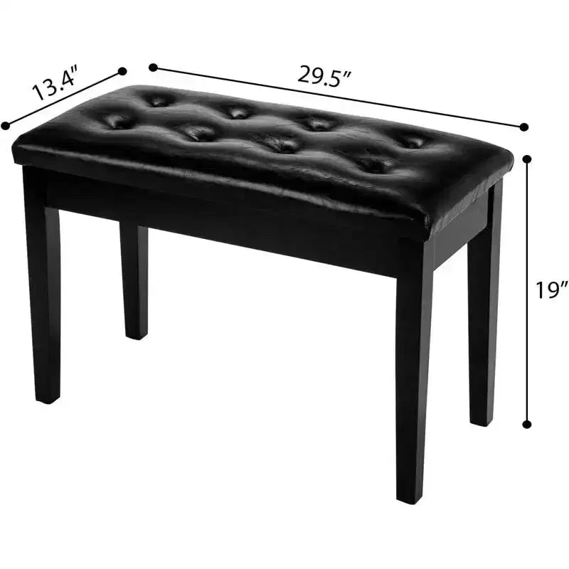 Black Button-Top Piano Bench with Adjustable Height