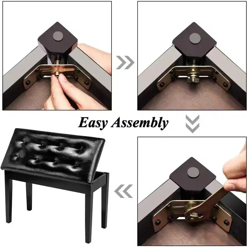 Black Button-Top Piano Bench with Adjustable Height