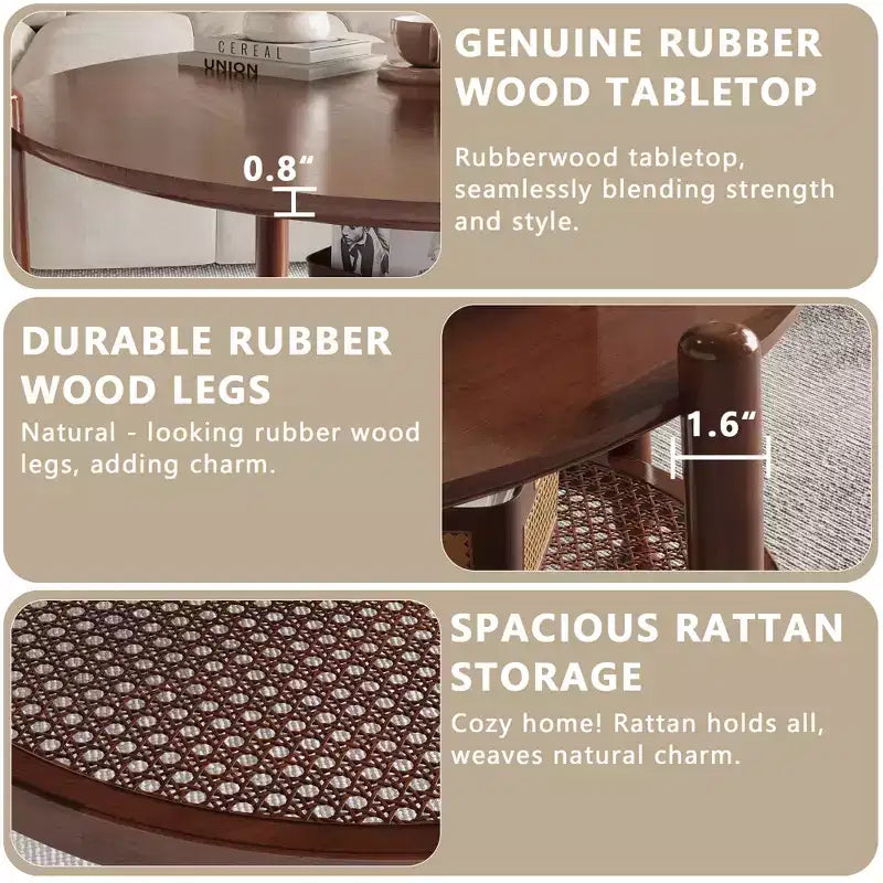 GDFStudio Grace Bohemian Solid Wood and Rattan Round 2-Tier End Table