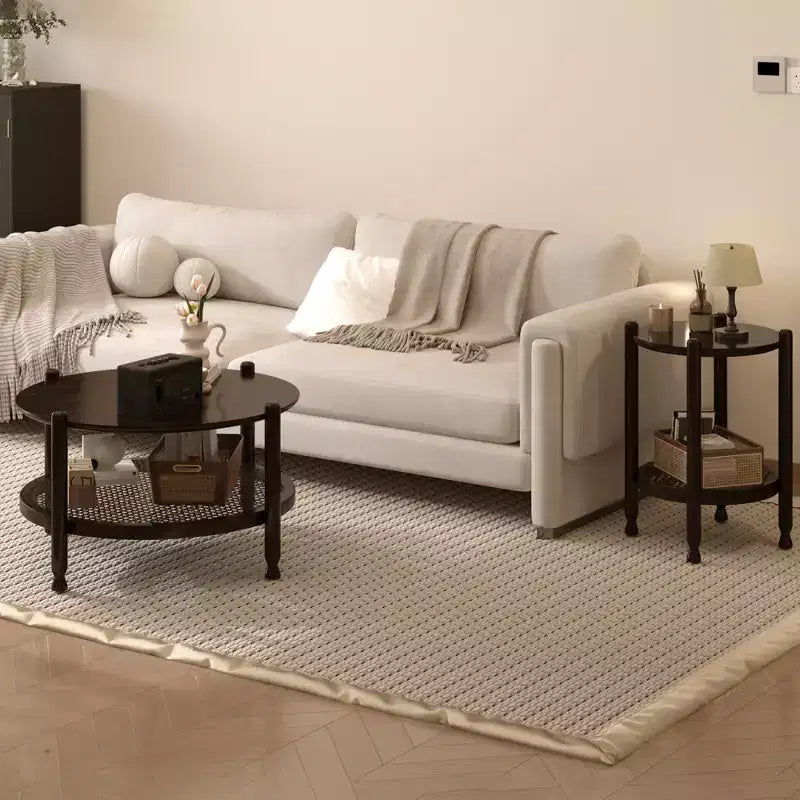 GDFStudio Grace Bohemian Solid Wood and Rattan Round 2-Tier End Table