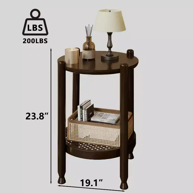 GDFStudio Grace Bohemian Solid Wood and Rattan Round 2-Tier End Table