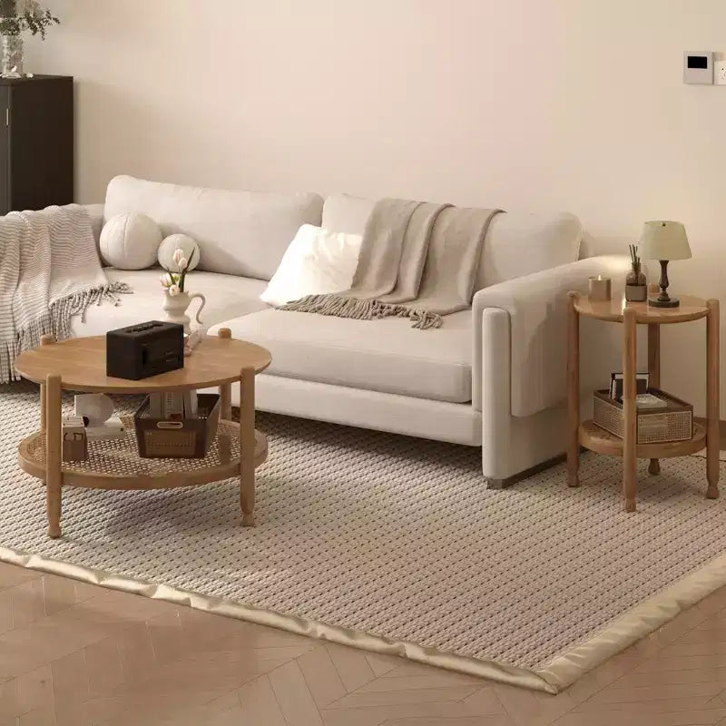 GDFStudio Grace Bohemian Solid Wood and Rattan Round 2-Tier End Table