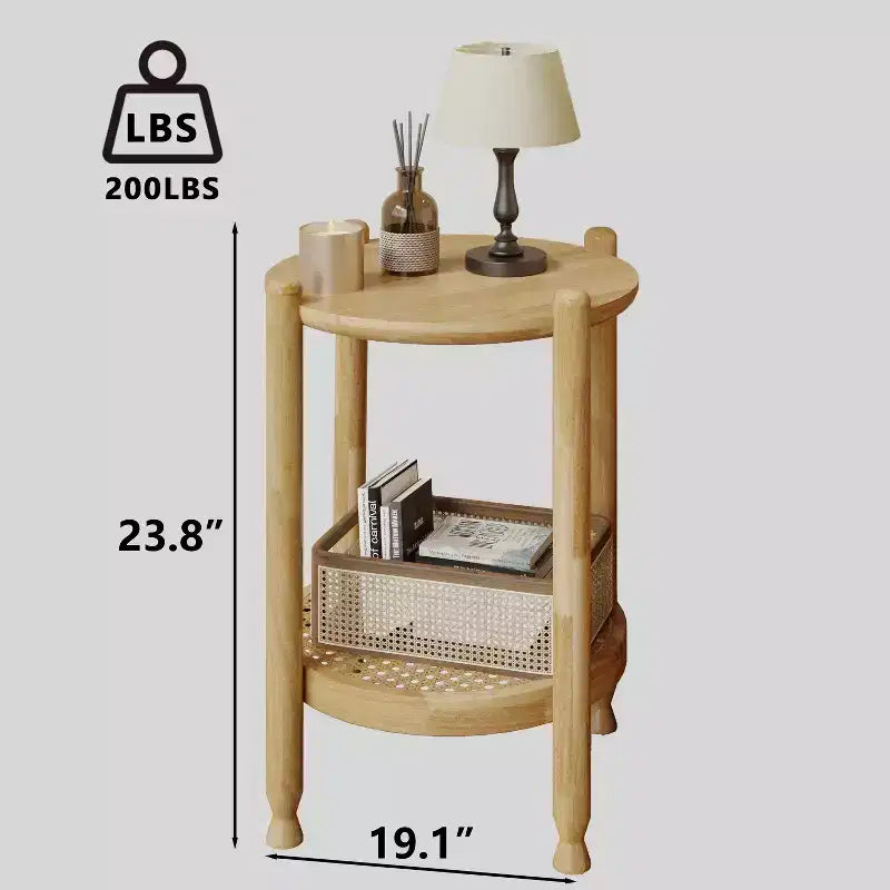 GDFStudio Grace Bohemian Solid Wood and Rattan Round 2-Tier End Table