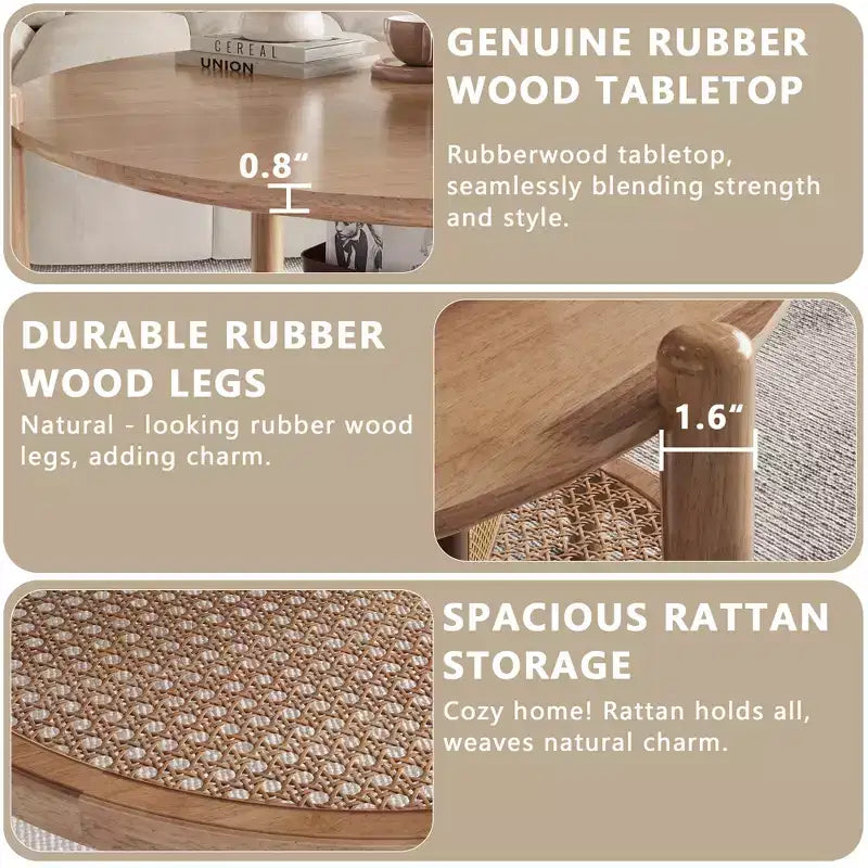 GDFStudio Grace Bohemian Solid Wood and Rattan Round 2-Tier End Table