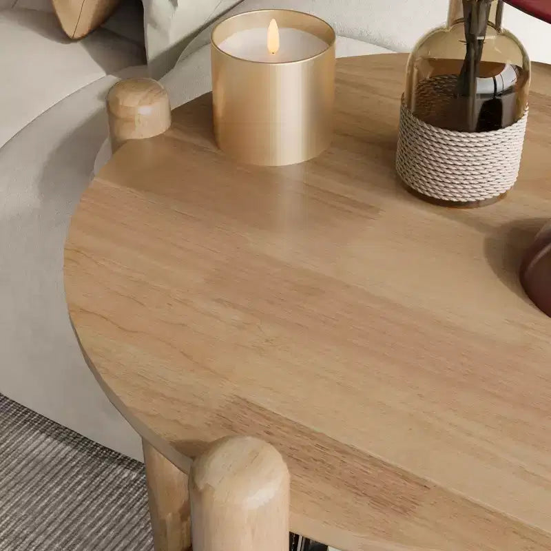 GDFStudio Grace Bohemian Solid Wood and Rattan Round 2-Tier End Table