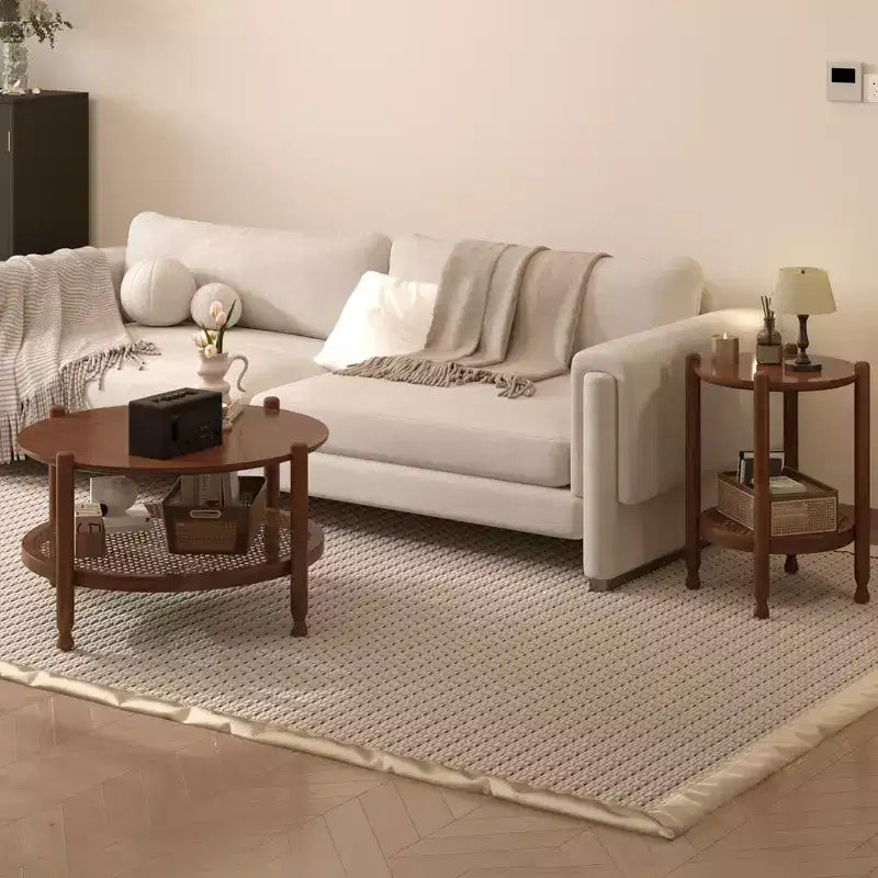 GDFStudio Grace Bohemian Solid Wood and Rattan Round 2-Tier End Table