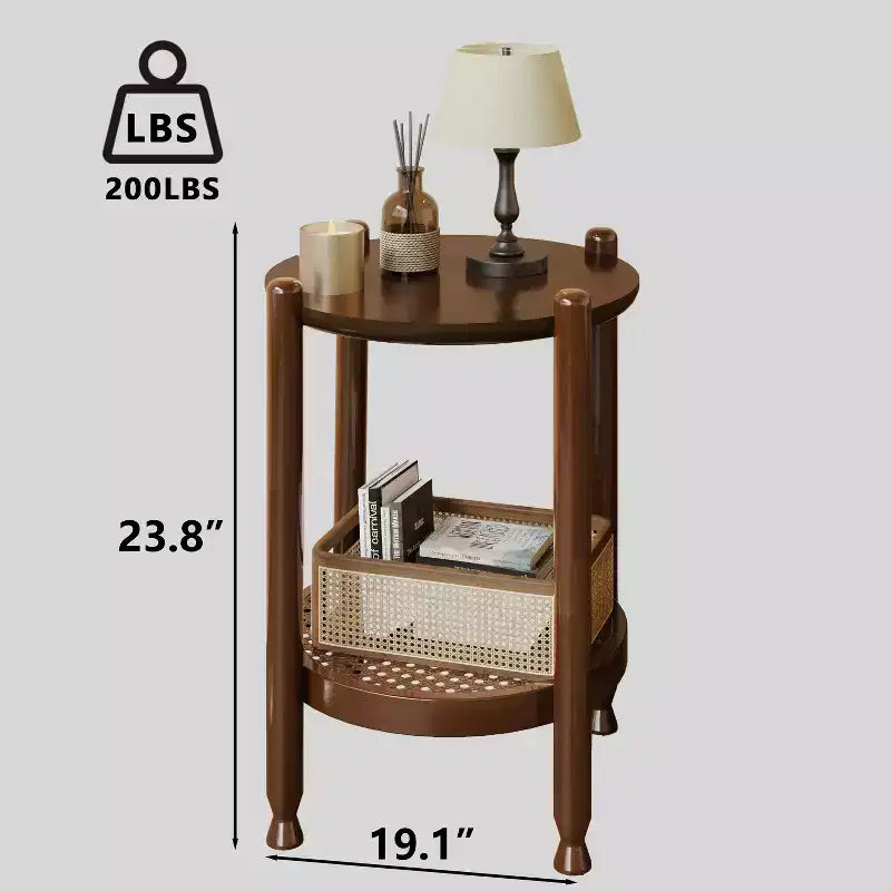 GDFStudio Grace Bohemian Solid Wood and Rattan Round 2-Tier End Table