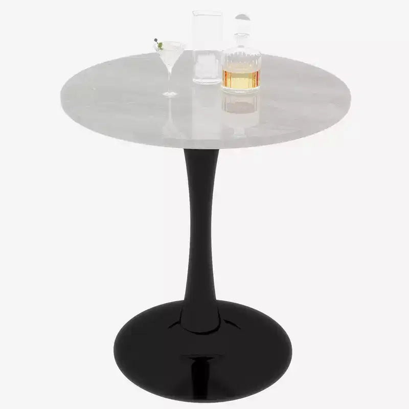JVNOXK 27.6 Mid-Century Modern Round Coffee Table, White Faux Marble Top with Black Pedestal, Accent Table for Living Room