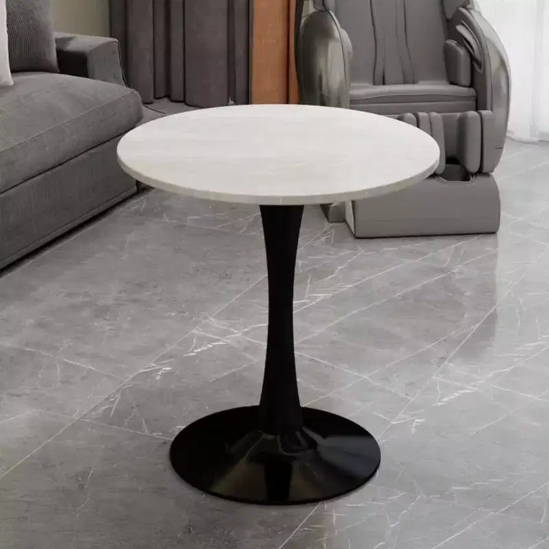 JVNOXK 27.6 Mid-Century Modern Round Coffee Table, White Faux Marble Top with Black Pedestal, Accent Table for Living Room