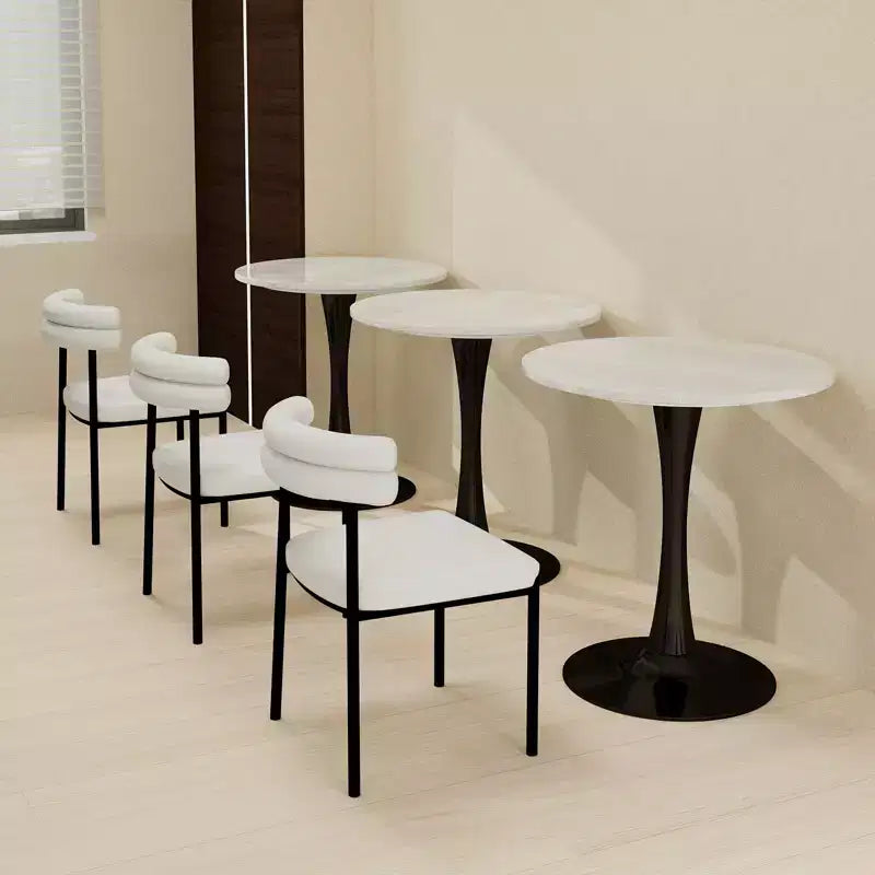 JVNOXK 27.6 Mid-Century Modern Round Coffee Table, White Faux Marble Top with Black Pedestal, Accent Table for Living Room