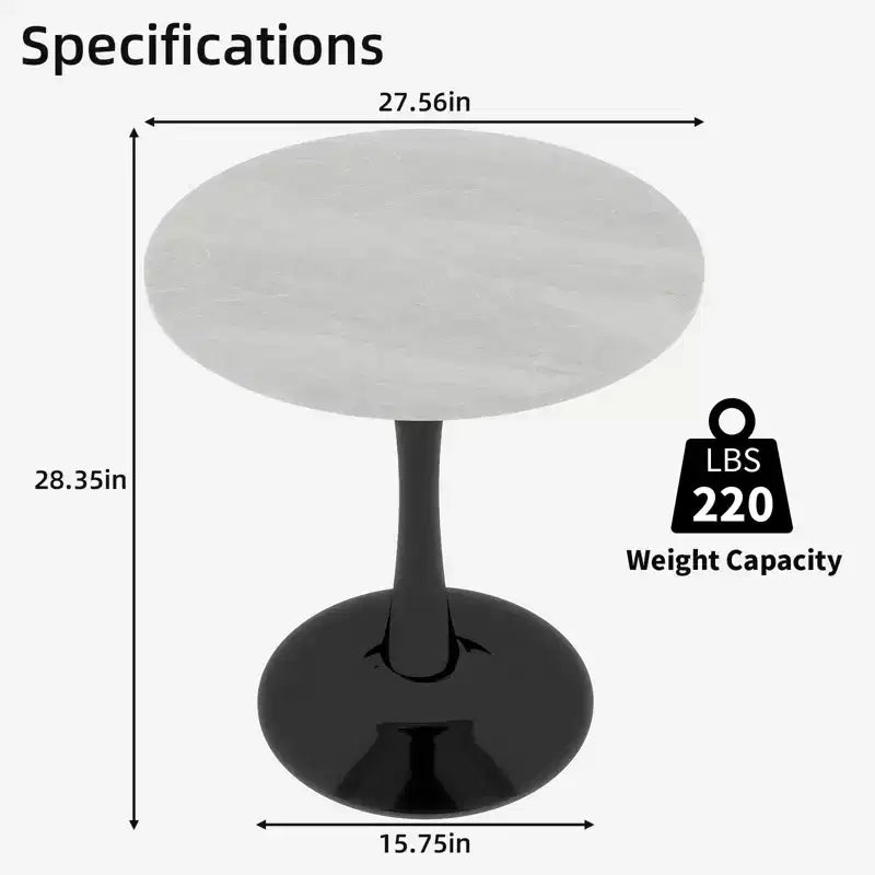 JVNOXK 27.6 Mid-Century Modern Round Coffee Table, White Faux Marble Top with Black Pedestal, Accent Table for Living Room