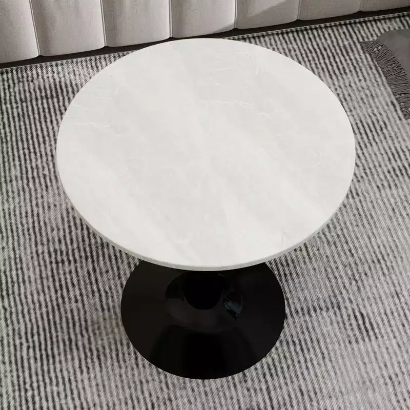 JVNOXK 27.6 Mid-Century Modern Round Coffee Table, White Faux Marble Top with Black Pedestal, Accent Table for Living Room