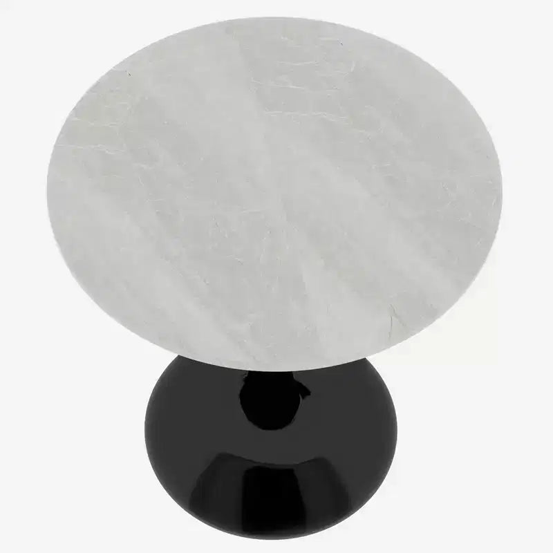 JVNOXK 27.6 Mid-Century Modern Round Coffee Table, White Faux Marble Top with Black Pedestal, Accent Table for Living Room