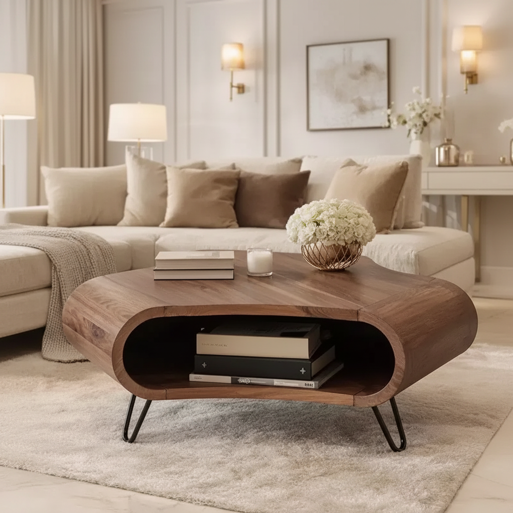 Table basse hexagonale incurvée fabriquée à la main
