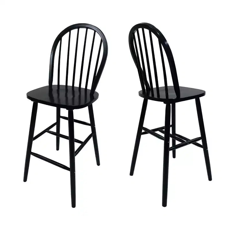 Set of 2 Tilbury Farmhouse Barstool Black - Christopher Knight Home: Rubberwood Slat Back, 29.2" Seat Height