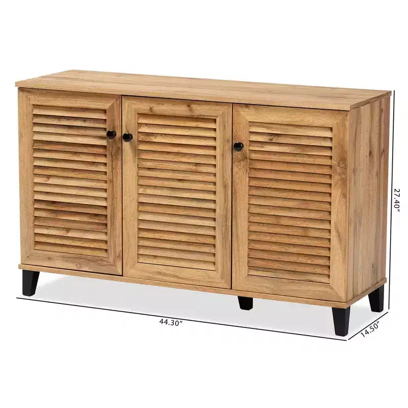 Coolidge Wood 3 Door Storage Cabinet Oak Brown - Baxton Studio: Freestanding Shoe Organizer for Entryway, Closet