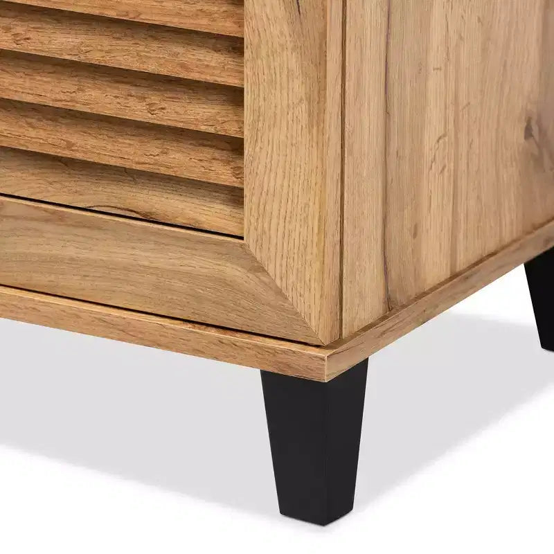 Coolidge Wood 3 Door Storage Cabinet Oak Brown - Baxton Studio: Freestanding Shoe Organizer for Entryway, Closet