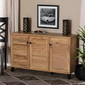 Coolidge Wood 3 Door Storage Cabinet Oak Brown - Baxton Studio: Freestanding Shoe Organizer for Entryway, Closet
