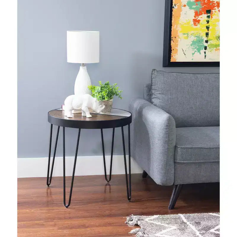 Rivendell Marble and Wood Accent Side Table Walnut/White - Linon