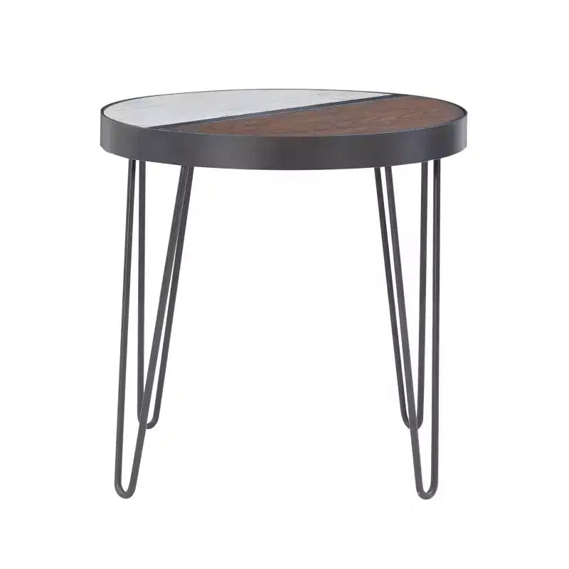 Rivendell Marble and Wood Accent Side Table Walnut/White - Linon