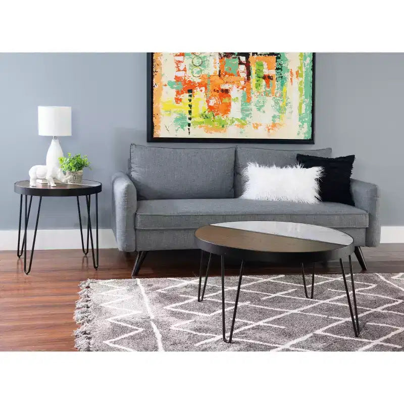 Rivendell Marble and Wood Accent Side Table Walnut/White - Linon