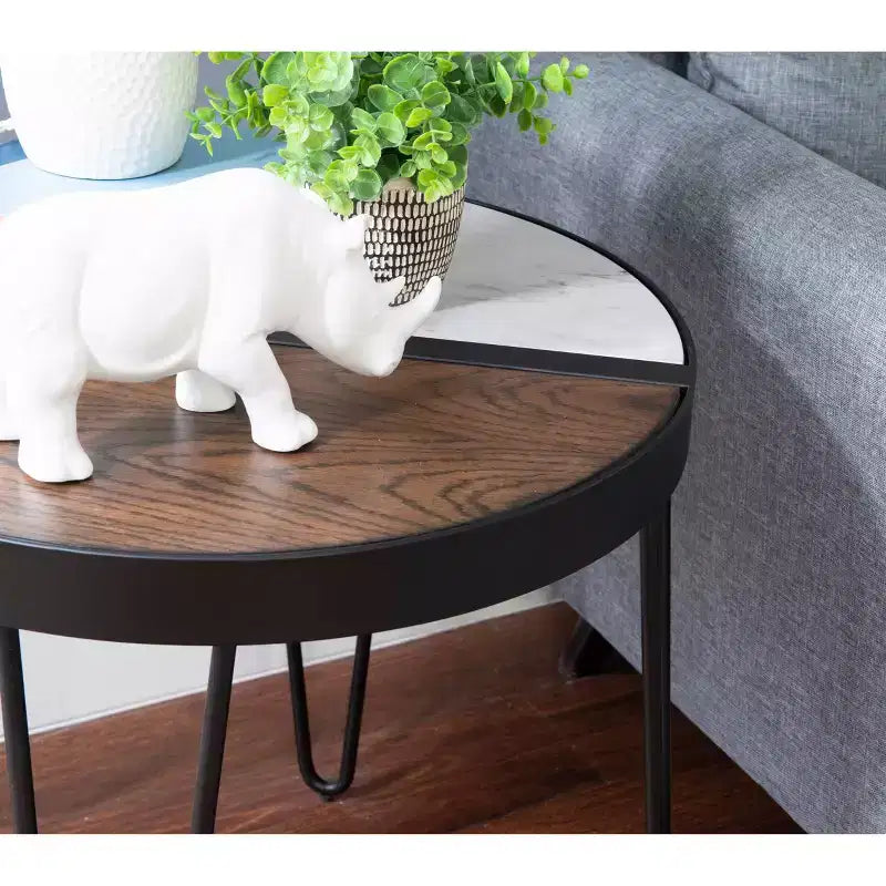 Rivendell Marble and Wood Accent Side Table Walnut/White - Linon