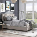 Full Phebe Button Tufted Upholstered Bed Beige - HOMES: Inside + Out: Transitional Style, Nailhead Trim, Foam Padding