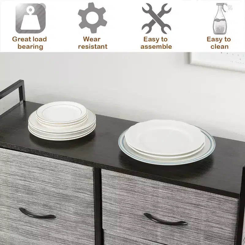Costway 5 Drawer Fabric Dresser Hanger Metal Frame Wooden Top Storage Closet Organizer