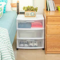 Sterilite Wide 3 Drawer Storage Cart, Plastic Rolling Cart with Wheels to Organize Clothes in Bedroom, Closet, White with Clear Drawers, 2-Pack