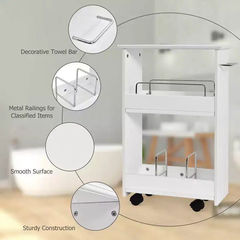 Costway Slim Rolling Storage Cart 3-Tier Bathroom Cabinet Mobile Shelving Unit w/ Handle