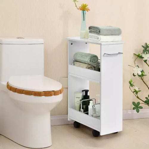 Costway Slim Rolling Storage Cart 3-Tier Bathroom Cabinet Mobile Shelving Unit w/ Handle