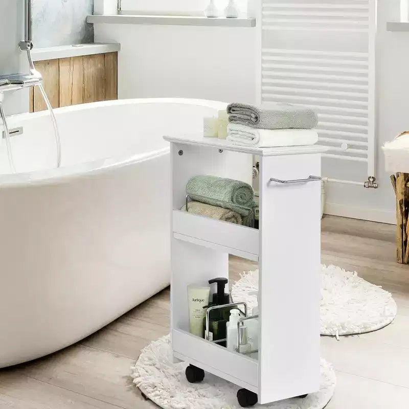 Costway Slim Rolling Storage Cart 3-Tier Bathroom Cabinet Mobile Shelving Unit w/ Handle
