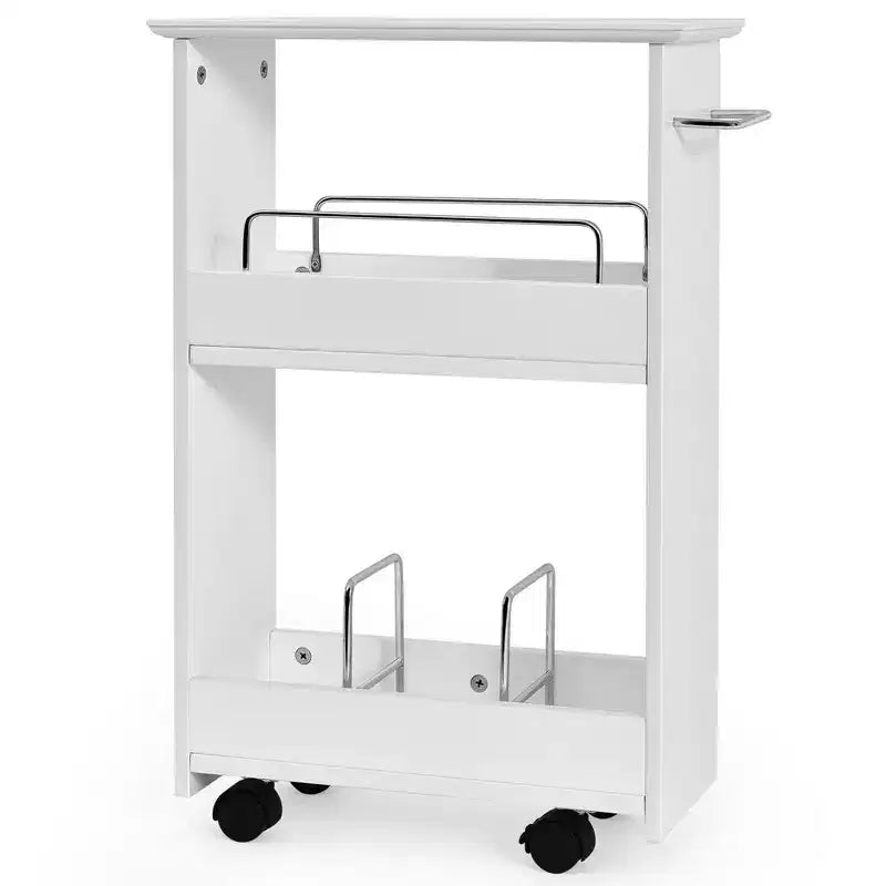Costway Slim Rolling Storage Cart 3-Tier Bathroom Cabinet Mobile Shelving Unit w/ Handle
