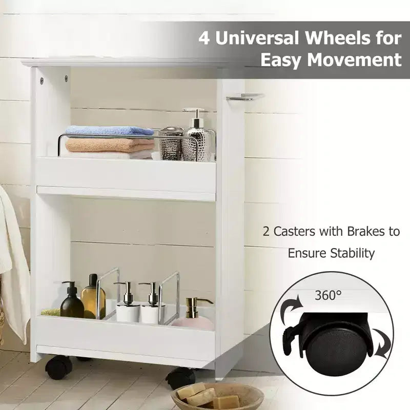 Costway Slim Rolling Storage Cart 3-Tier Bathroom Cabinet Mobile Shelving Unit w/ Handle