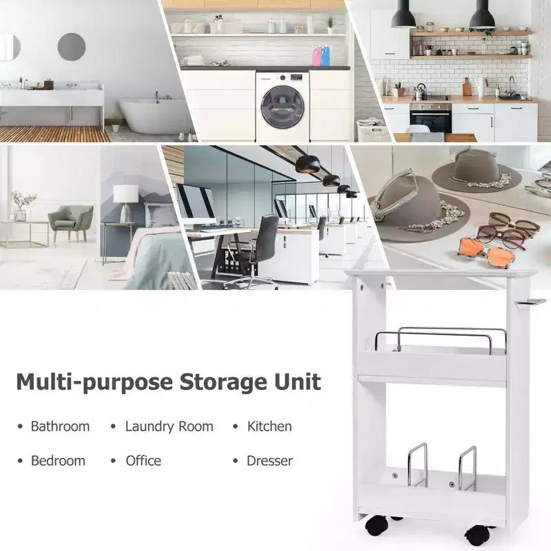 Costway Slim Rolling Storage Cart 3-Tier Bathroom Cabinet Mobile Shelving Unit w/ Handle